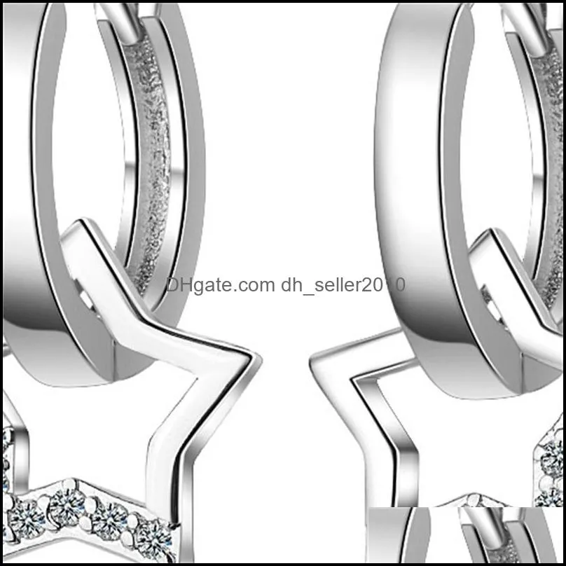 Silver Color Simple Zircon Hollow Star Pendant Hoop Earrings For Women Jewelry Party Gifts 5639 Q2