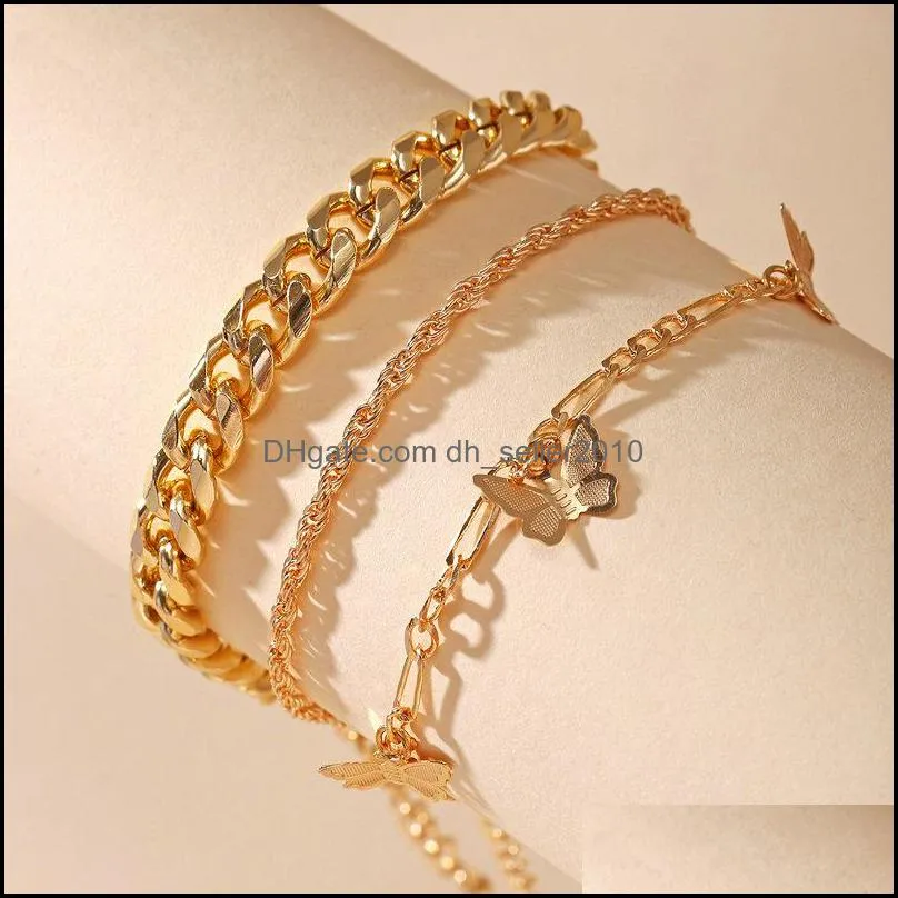 17KM Bohemian Gold Butterfly Chain Anklets Set For Women Girls Fashion Multi-layer Anklet Foot Ankle Bracelet Beach Jewelry 828 R2