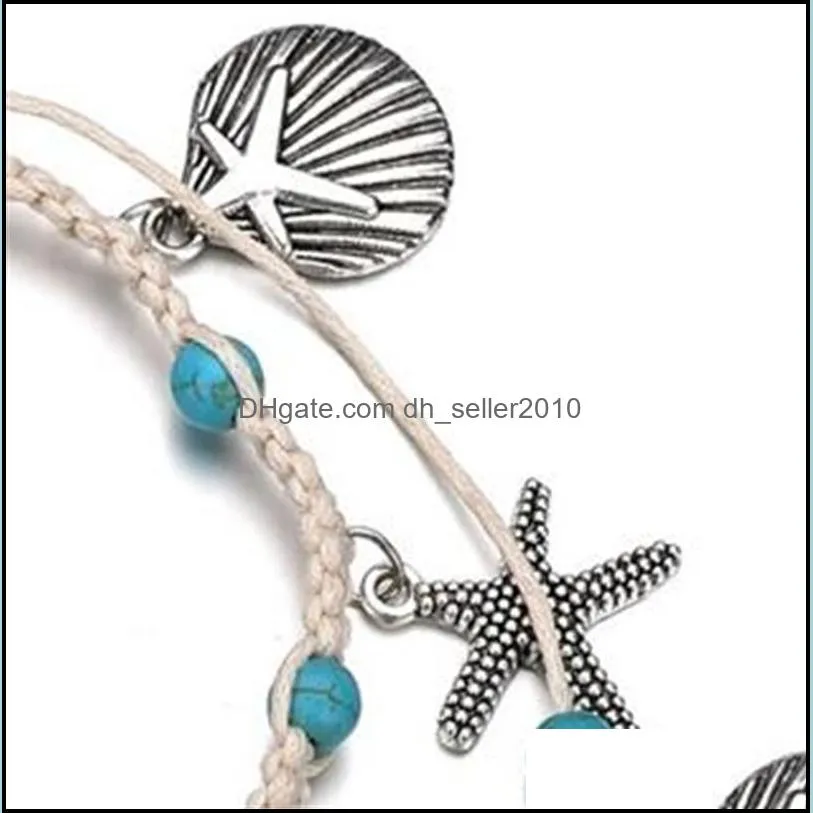 Bohemian Starfish Stone Anklets Set For Women Vintage Handmade Wave Anklet Bracelet on Leg Beach Ocean Jewelry BB173 135 W2