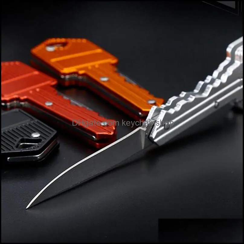 mini key shape folding knife keychain portable outdoor sabre pocket fruit knife multifunctional camping tool gear