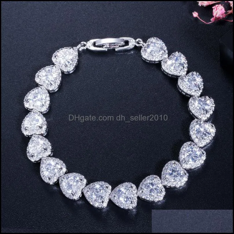 White Gold Plated Full CZ Crystal Heart Bracelet for Girls Women for Party Wedding Nice Gift 3738 Q2