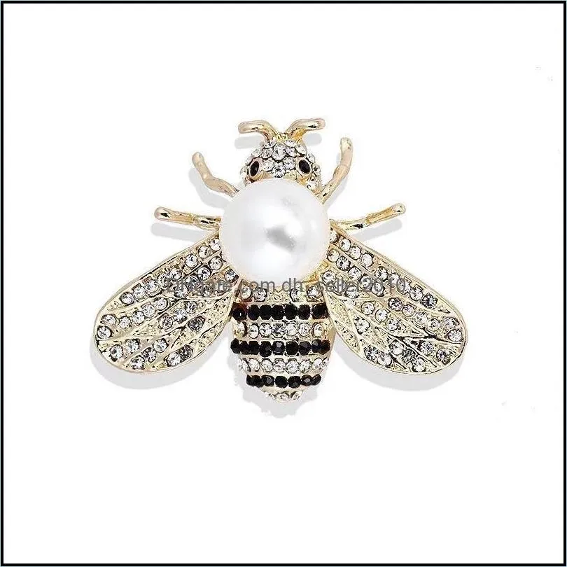 Clear Crystal Pearl Bee Brooches for Women Unisex Insect Brooch Pins Cute Small Badges Fashion Dress Coat Accessories Jewelry