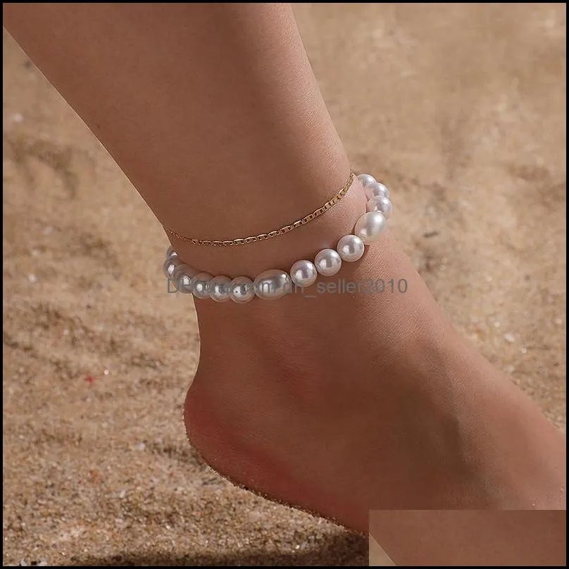 Women Anklets Chains Elegant Pearl Pendant Leg Bracelets Bohemian Beach Foot Chain Ankle Party EVening Jewelry Accessories 2377 Y2