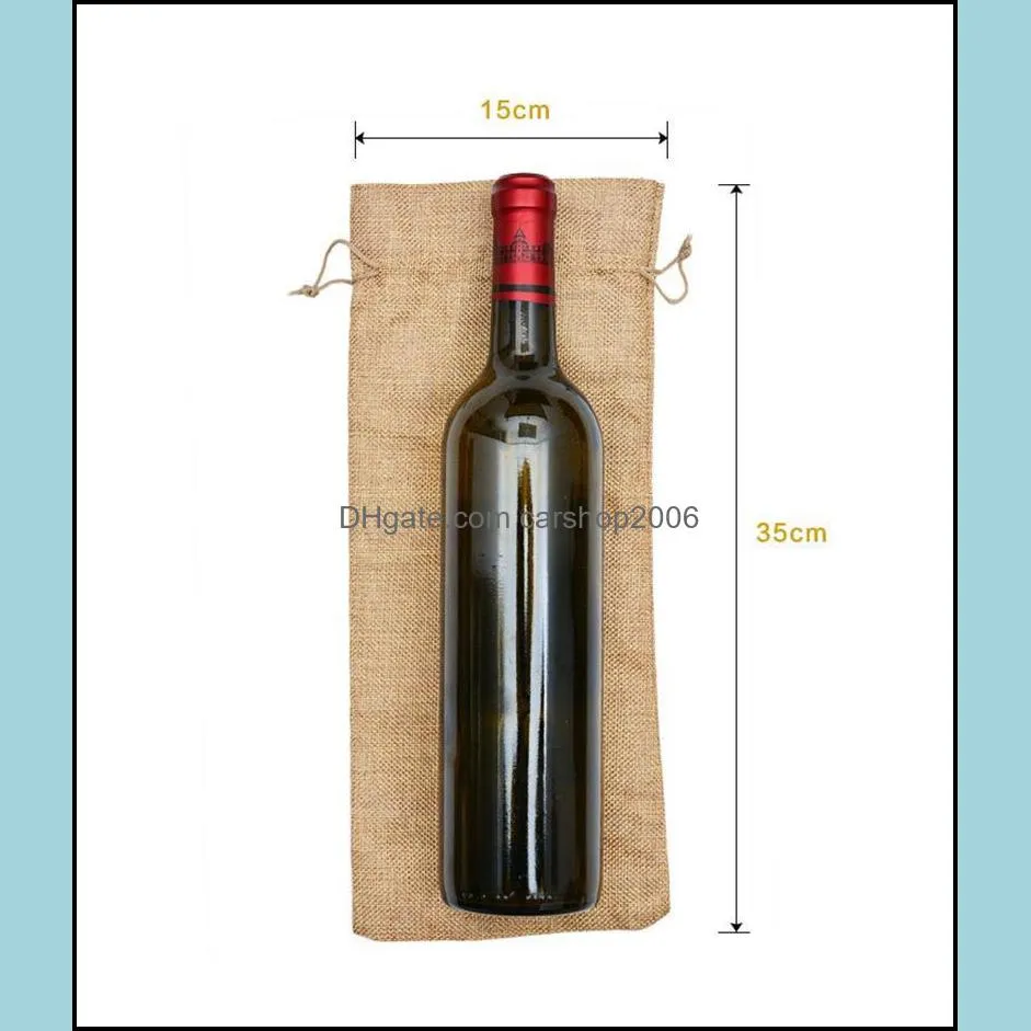 18 Colors Wine Bottle Covers Champagne Wine Bag Blind Packaging Gift Bags Rustic Hessian Christmas Dinner Table Decoration