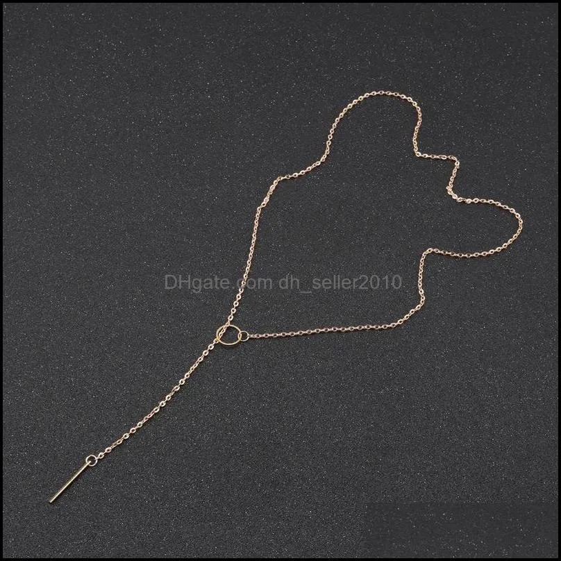 Necklaces Pendants Women Simple Golden Color Alloy Y Shaped Statement Necklaces 18K Gold Plated Cheap Long Charms Chains Necklac 103