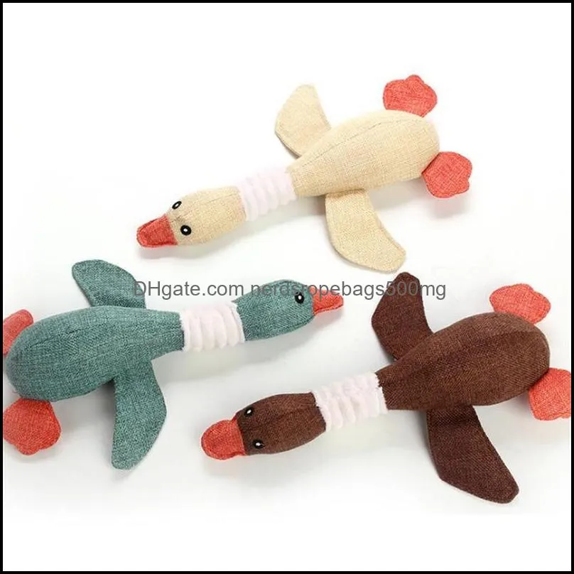 Lovely Dog Toys Cat Puppy Pet Chew Toy Animals Geese Plush Cartoon Bite Linen Cloth Wild Goose Squeak Toy 10pcs