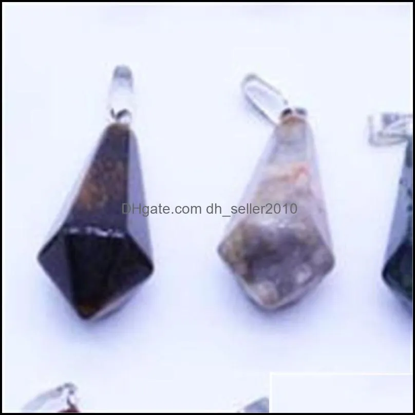 Lockets Gemstone Pendants Rose Quartz opal Natural Stone pendulum Hexagonal pyramid Charms pendants For necklace Jewelry Making 1181