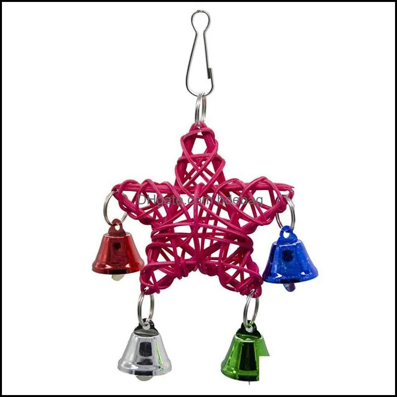 Cute Star Bell Design Parrot Bird Pet Toy Rattan Five Pointed Star Bite Bell Bird Play Swing Hang String