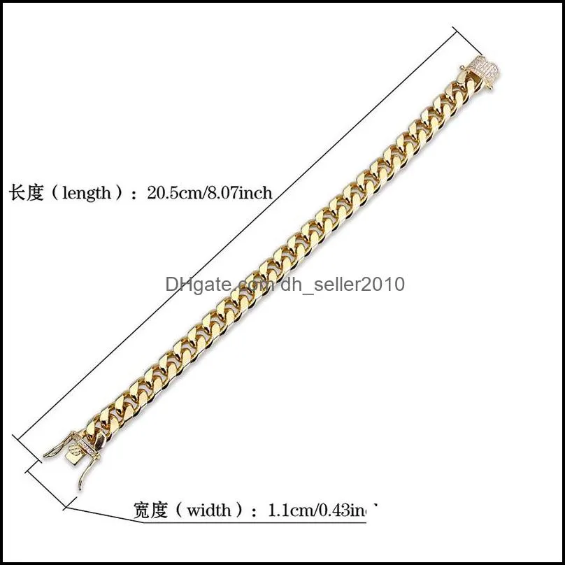 7/8inch 10mm  Cuban Link Iced Out Gold Silver Bracelets HipHop Bling Chains Jewelry Mens Bracelet Jewelry 436 Z2