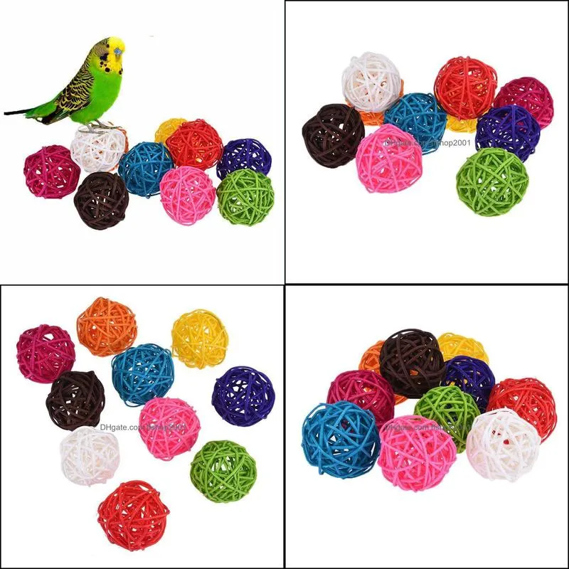 Colorful Rattan Balls Parrot Toys Bird Interactive Bite Chew Toys for Parakeet Budgie Cage Accessories Bird Playing Toys