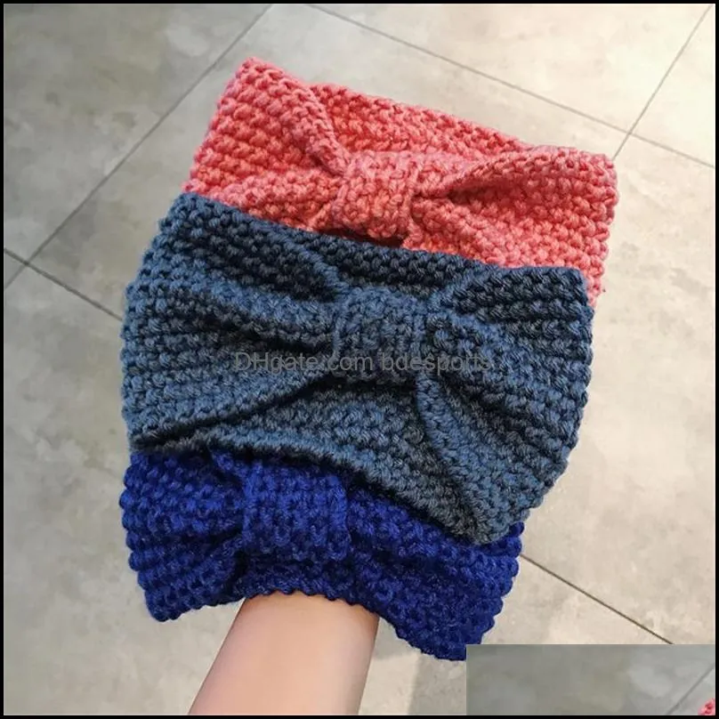 12 Colors Knitted Crochet Headband Women Winter Sports Bowknot Hair Band Turban Yoga Headband Beanie Cap Headbands Party Favor