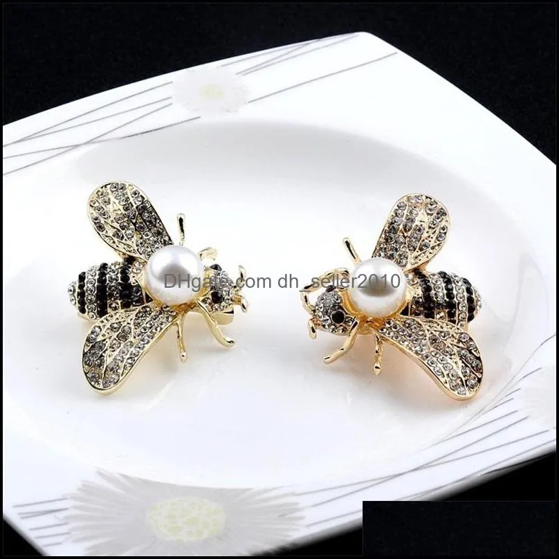 Clear Crystal Pearl Bee Brooches for Women Unisex Insect Brooch Pins Cute Small Badges Fashion Dress Coat Accessories Jewelry