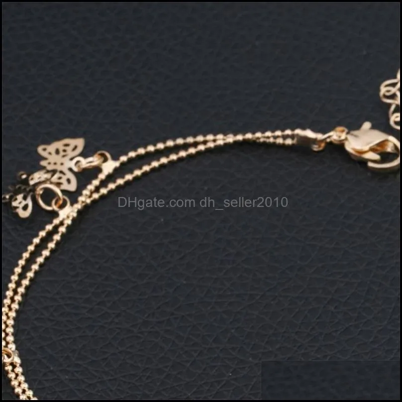Butterfly Anklet Bead Charm Double Fashion Chain Jewelry Deck Foot Women Ankle Bracelets Holiday Gift Ornament 2 45zy K2