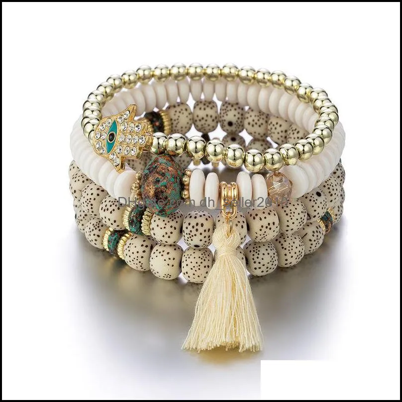 Retro Style Bracelet Set Color Natural Stone Beaded Resin Pendant Chain Decoration Pulseras Jewelry For Girls Schmuck 445 Z2