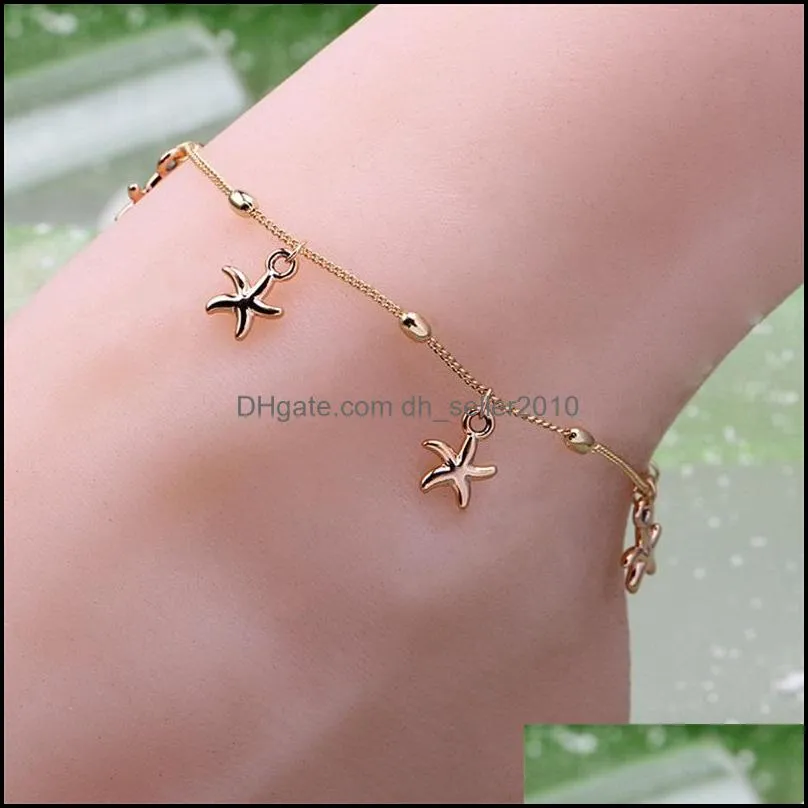 Wonlife Gussy wholesale elegant Rose-gold Little Starfish Ladies Chain Ankle Bracelet Barefoot Sandal Beach Foot Jewelry for leg 470