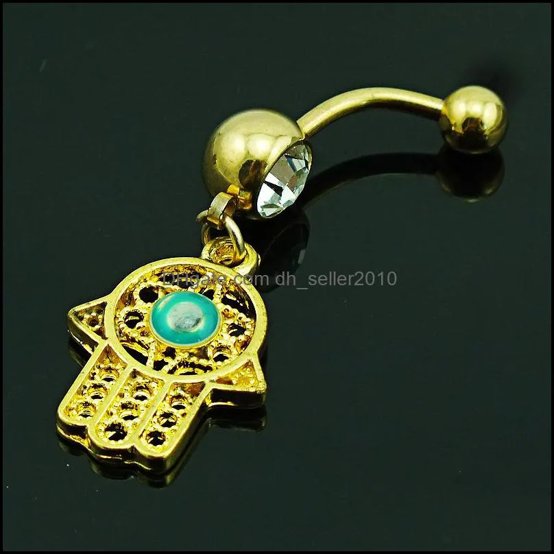 Fashion Gold Plated Belly Button Rings 316L Stainless Steel Dangle Pierced Hand Navel Rings Piercing Jewelry 2442 T2