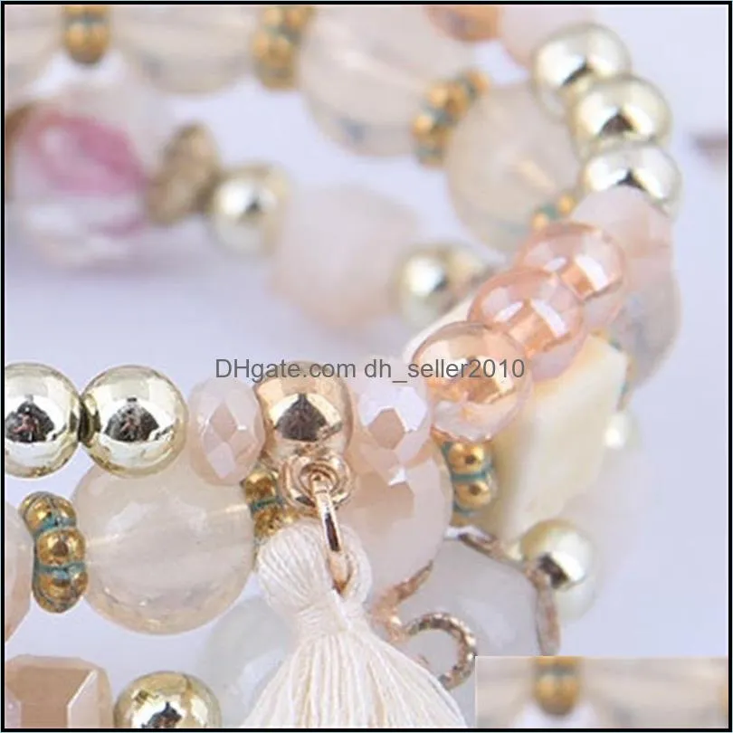 5 Colors Bohemian Beaded Bracelets Set Multilayer Palm Tassel Pendant Temperament Bracelet for Women Girls Fashion Jewelry Gift 578 Q2