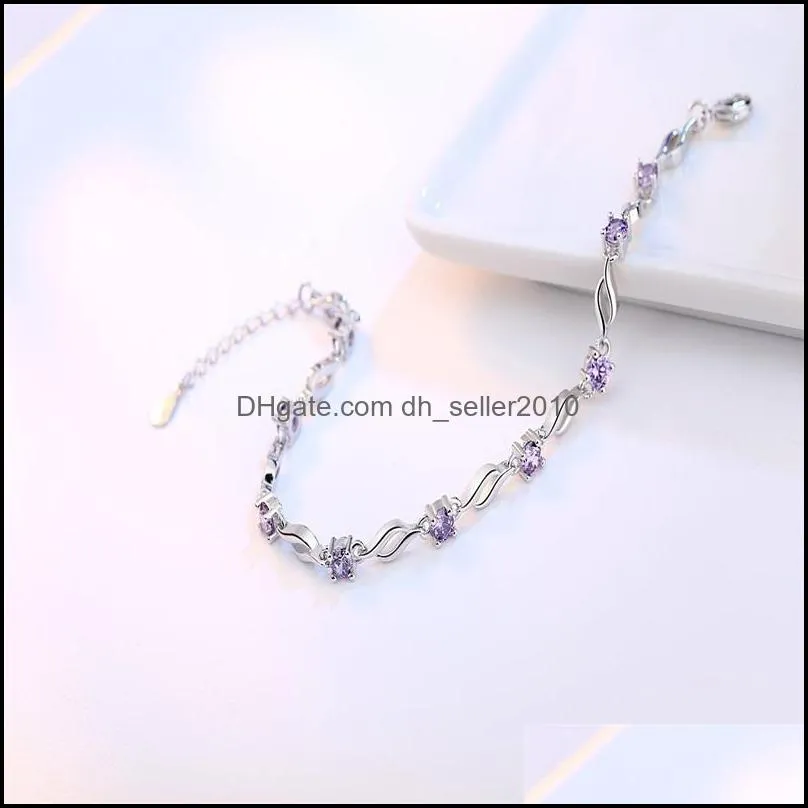 925 sterling silver jewelry bracelet high quality retro fashion woman purple crystal four prong DIY bracelet length 20.5CM 810 Z2