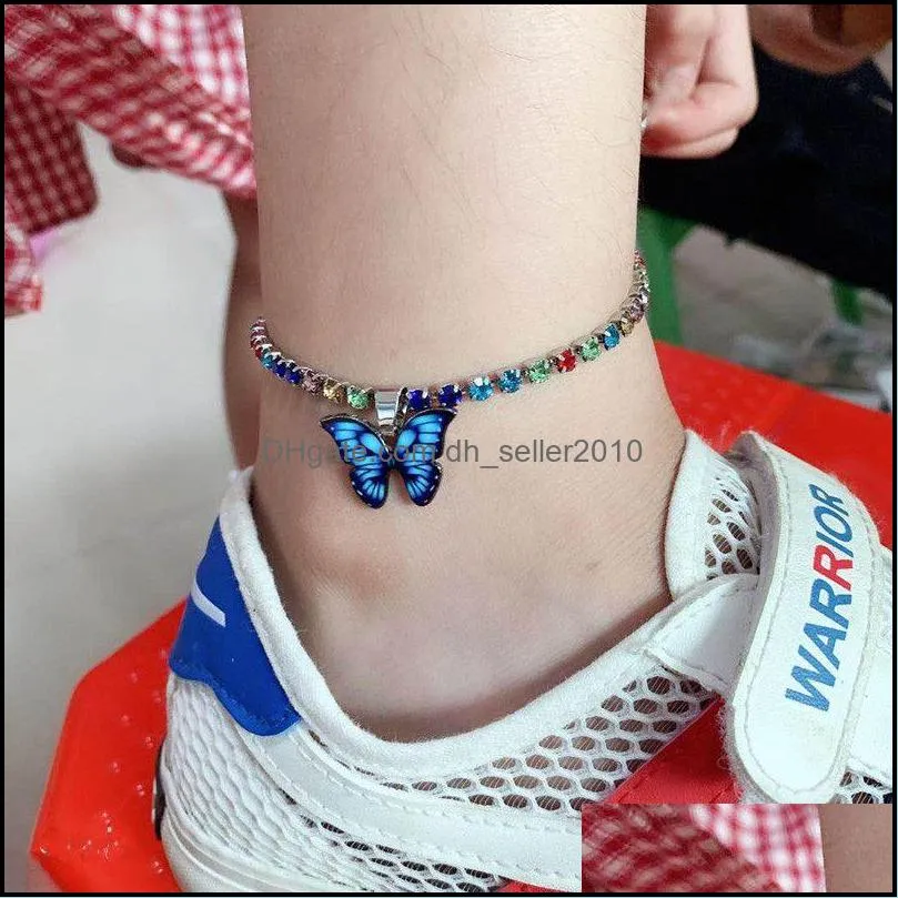 Bohemian Beach Anklet Female Crystal Chain Anklet Gold and Silver Butterfly Leg Anklet Bracelet Girl Anklets Jewelry 1231 E3