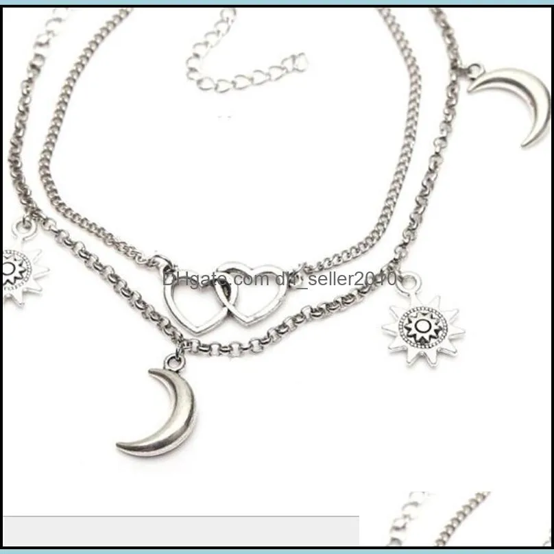 Plated Silver Women Ankle Chain Jewellery Metal Sunlight Crescent Moon Love Heart Anklets Simple Style 1 7hy J2B