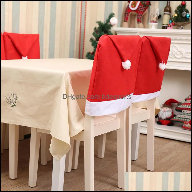 New Year Party Christmas Decorations Santa Claus Hat Chair Covers Decor Dinner Chair Xmas Cap Hat Chair Cover Festival Decoration