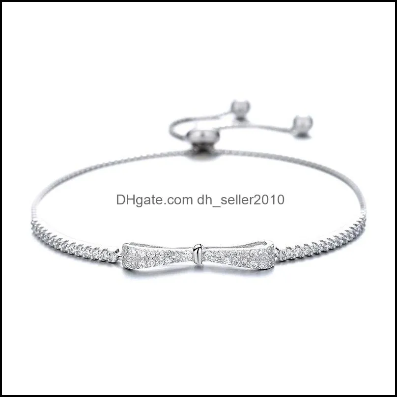 Silver Color Bowknot Bracelet for Women Shiny Zircon Bracelet Wedding Party Jewelry Gifts 5594 Q2