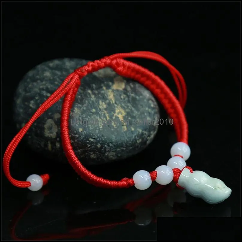 1pc A Chinese Oriental Green With Beads Red String Rope Lucky Charm Bracelet Adjustable 1611 T2