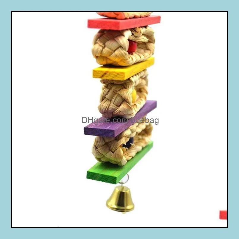 Bird Toy Hanging Parrot Stand With Bells Healthy Corn Leaf Bite Chewing Rack Budgie Parrot Toys Cute Pet Birds Accessories