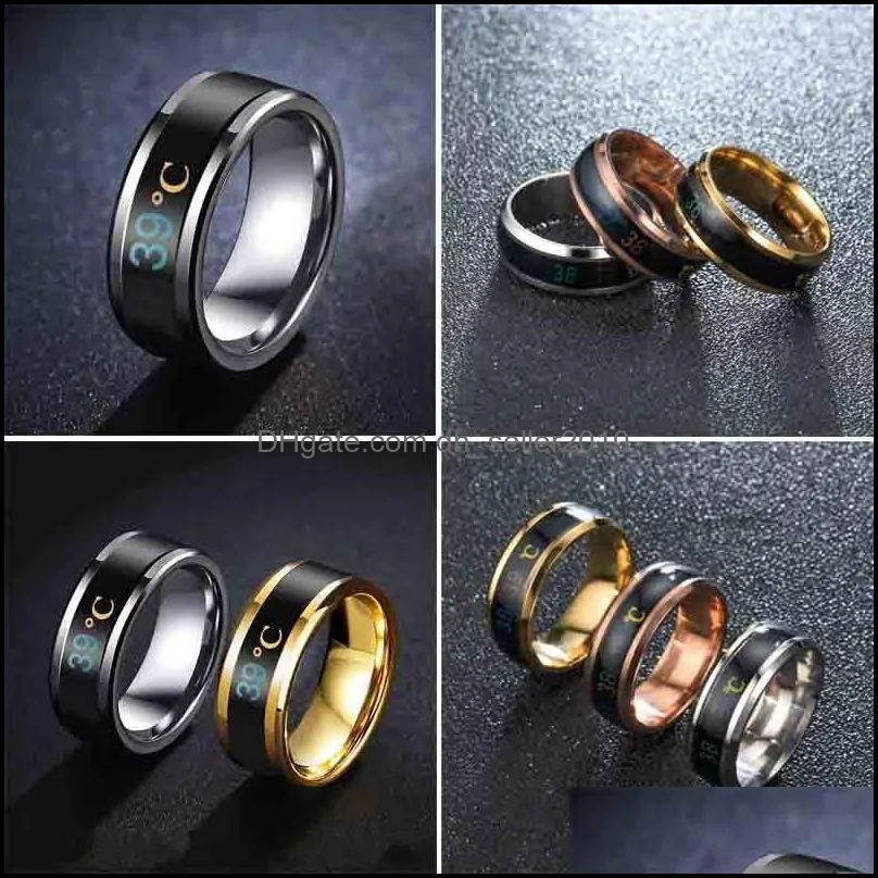 Smart Sensor Body Temperature Test Ring Stainless Steel Fashion Display Real-time Changing Color Finger Rings 5596 Q2
