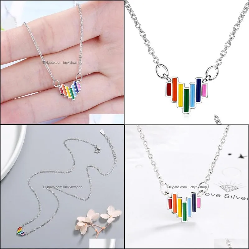 drip glue rainbow love gold plated necklace women short clavicle chain european and american style jewelry party birthday gift