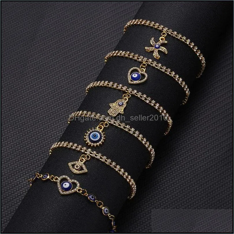 Classic Turkish Evil Eye Bracelet for Women Luxury AAA Cubic Zircon CZ Hamsa Hand Charm Bracelet Trend Female Party Jewelry Gift 5633