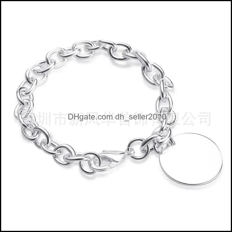 925 Sterling Silver Circle Tag Bracelet Chain Woman Fashion Wedding Engagement Party Jewelry 2698 Q2