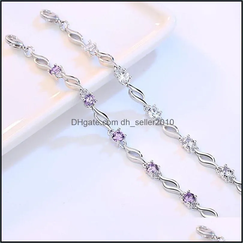 925 sterling silver jewelry bracelet high quality retro fashion woman purple crystal four prong DIY bracelet length 20.5CM 810 Z2
