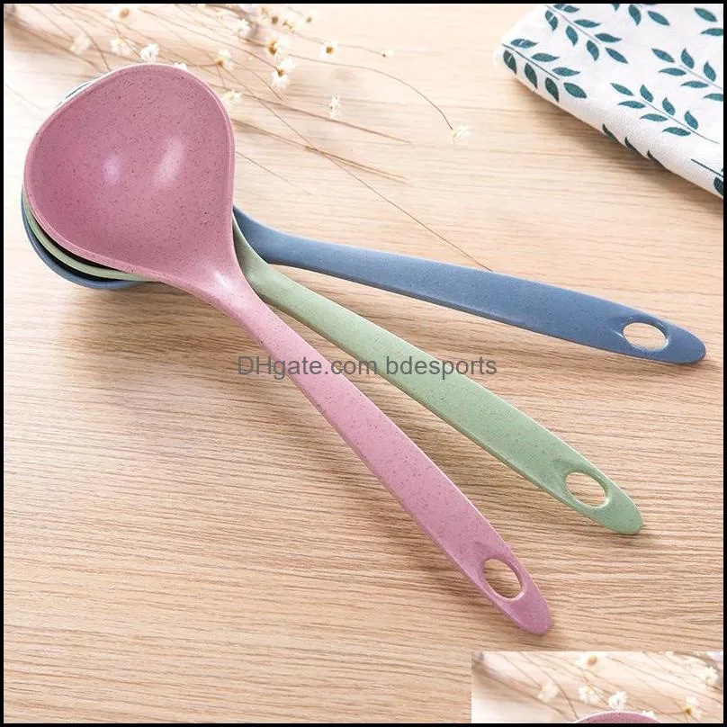 4 Colors Tableware Wheat Straw Rice Ladle Long Handle Soup Spoon Meal Dinner Scoops Kitchen Supplies Cooking Tool