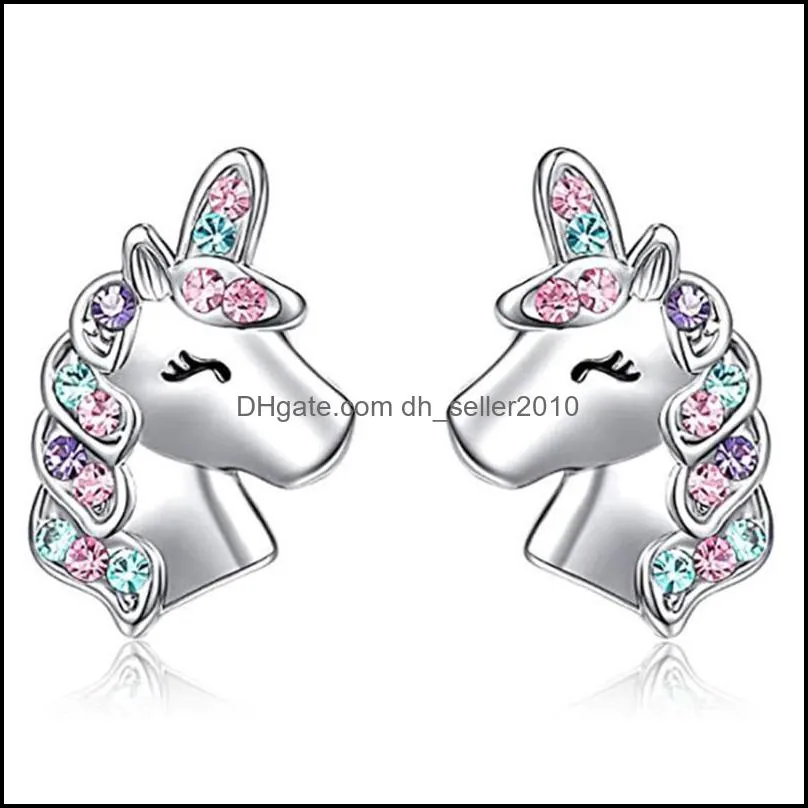 Cute Stud Earrings for Little Girl Kids Crystal Cat Butterfly Rainbow Heart Star Earring Christmas Gift Jewelry