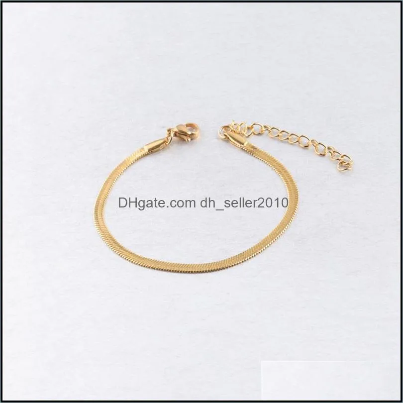 Classic 18k Gold Plated Flat Snake Chain Bracelets Bangles For Women Herringbone Chain Accessories Jewelry Gift 805 Z2