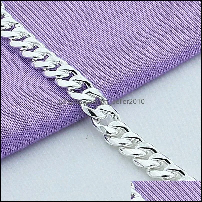 925 Sterling Silver 10mm Smooth Sideways Chain Bracelet For Men Woman Charm Wedding Engagement Party Fashion Jewelry 1273 T2