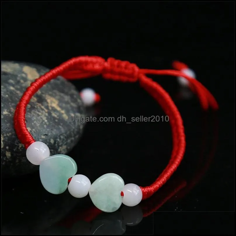 1pc A Chinese Oriental Green With Beads Red String Rope Lucky Charm Bracelet Adjustable 1611 T2