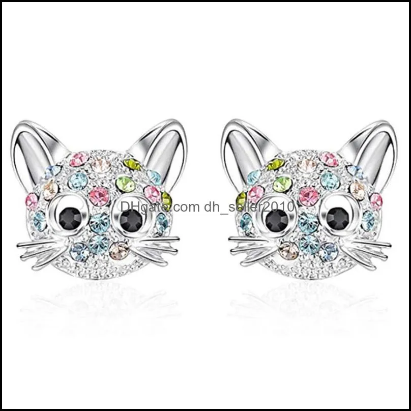 Cute Stud Earrings for Little Girl Kids Crystal Cat Butterfly Rainbow Heart Star Earring Christmas Gift Jewelry