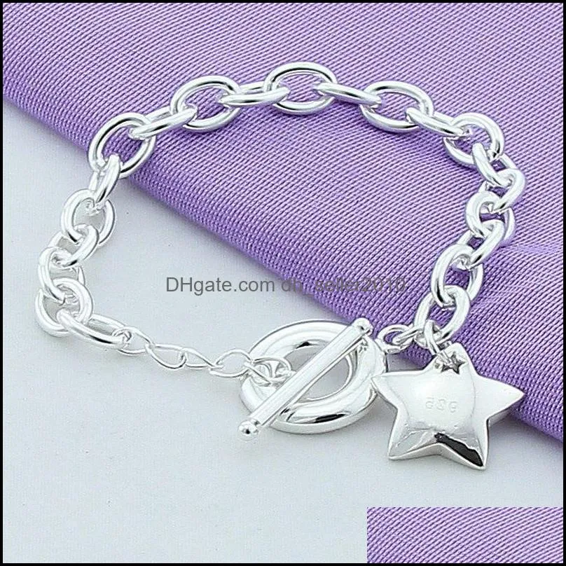 925 Sterling silver Star TO buckle Charm Bracelets Chain For Women Fashion Wedding engagement Fine Jewelry 1271 T2