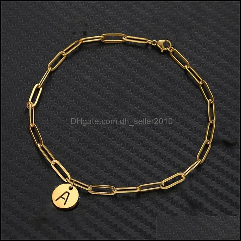 Clip Chain Initial Bracelet Stainless Steel Gold Plated Blue Eye Charm Bracelets Bangles for Women 2939 Q2