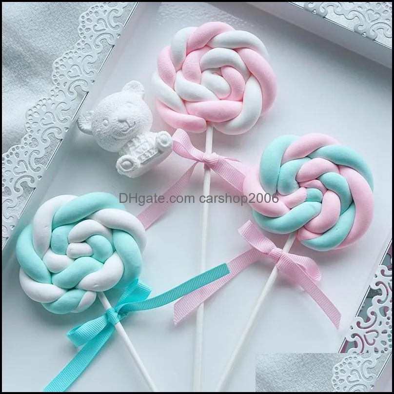 Polymer Clay Artificial Lollipop Simulation Food Rainbow Candy DIY Parts Clay Crafts For Chirdren`s Day Home Party Decor