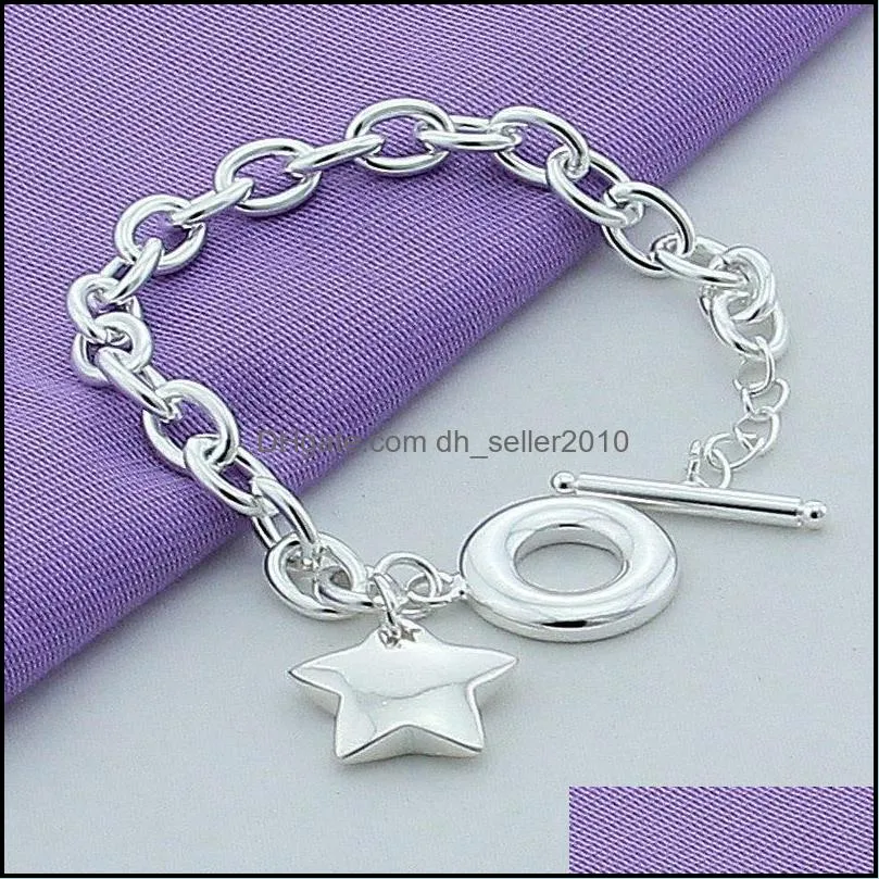 925 Sterling silver Star TO buckle Charm Bracelets Chain For Women Fashion Wedding engagement Fine Jewelry 1271 T2