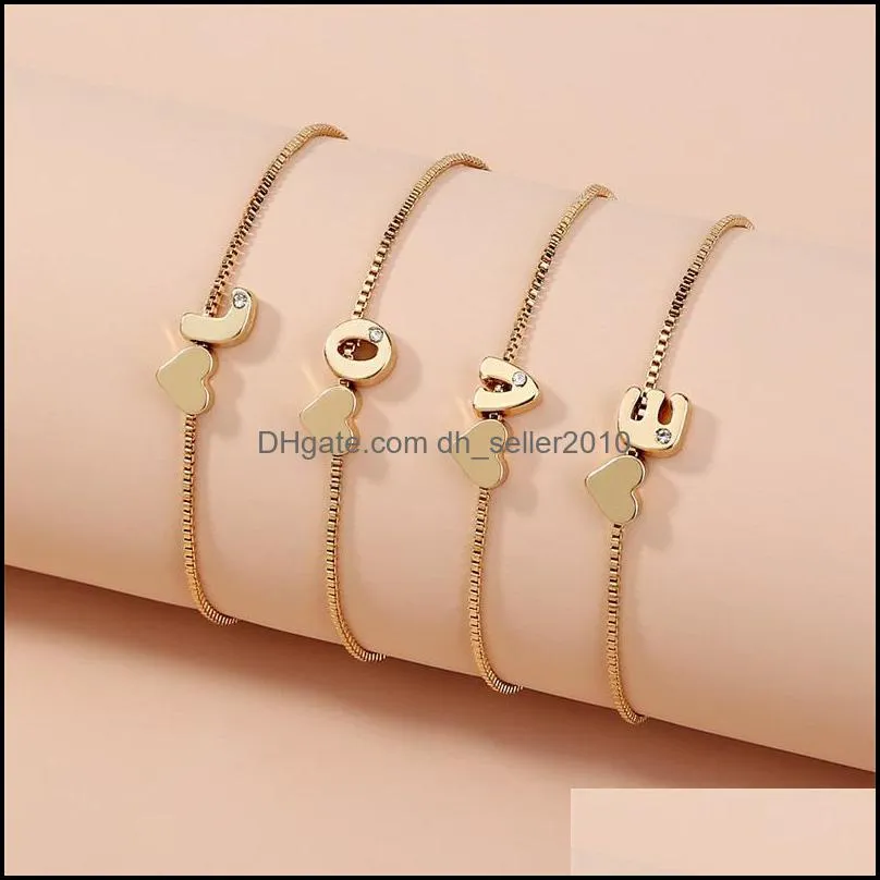 Fashion 26 Initial letters bracelets For Women Gold Love Heart crystal Alphabet Charm Box chains Bangle adjustable Jewelry Gift 284 G2