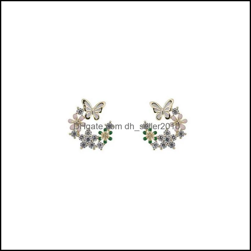 Exquisite Leaves Circle Stud Earrings For Women Shiny Rhinestone Charm Crystal Butterfly Flower Earring Wedding Birthday Jewelry Gifts 15 6yh