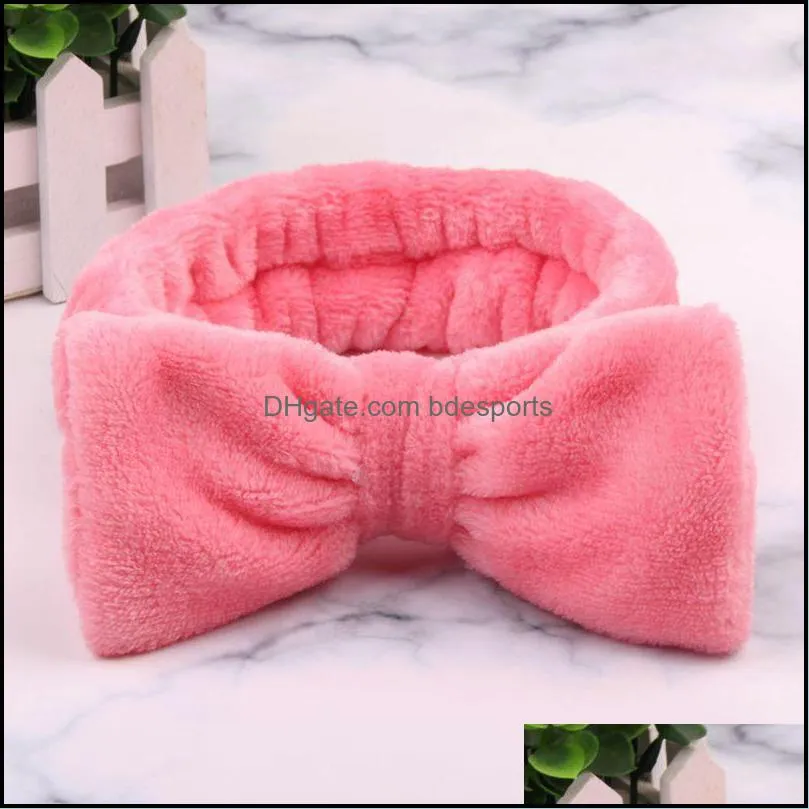 Coral Fleece Bow Hair Band Solid Color Wash Face Makeup Soft Headbands Fashion Girls Turban Head Wraps Hair Accessories 20pcs