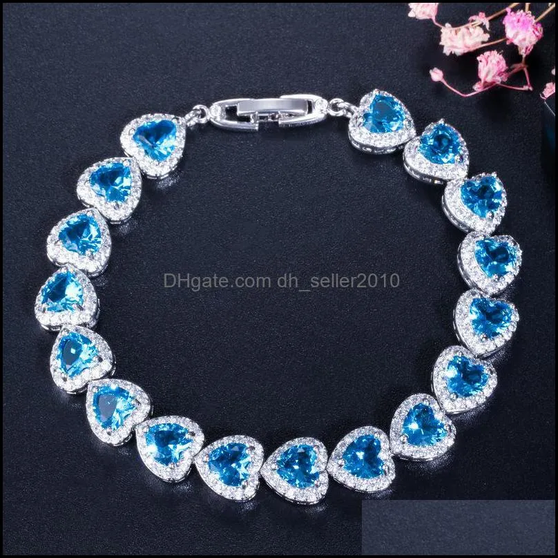 White Gold Plated Full CZ Crystal Heart Bracelet for Girls Women for Party Wedding Nice Gift 3738 Q2