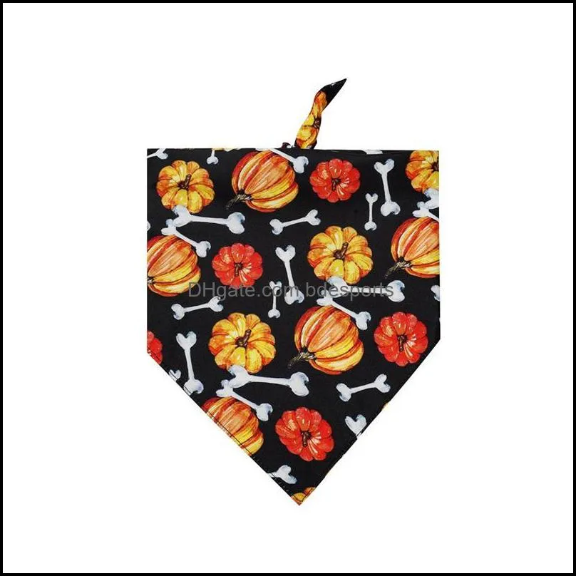 Halloween Cat Dog Bandana Bibs Scarf Collar Adjustable Pet Neckerchief Scarf Double Layer Saliva Towel for Medium Large Dogs Triangle