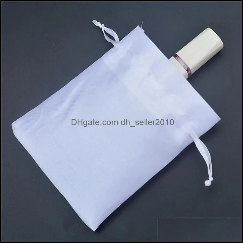 50pcs/lot 7x9 10x12 16x20 cm White Satin Pouch Drawstring Bags For Jewellery Pouches Makeup Wig Packaging Gift Bag 1239 E3