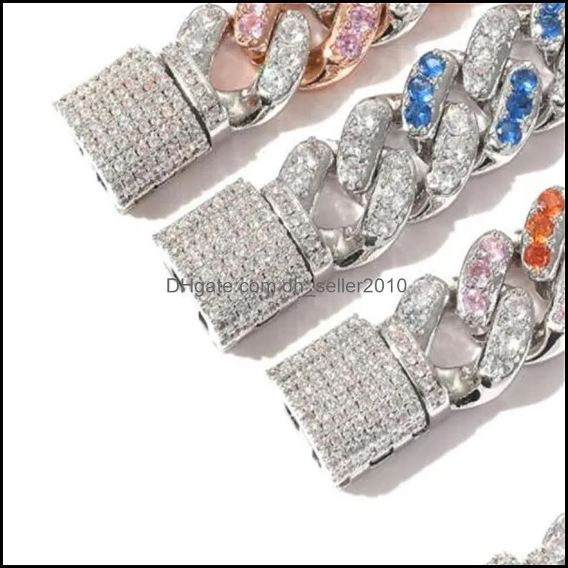 New Fashion Charm Bling Iced Out Blue Crystal CZ Bracelet Silver Zircon Hiphop Jewelry 12mm Cuban Link 429 Z2